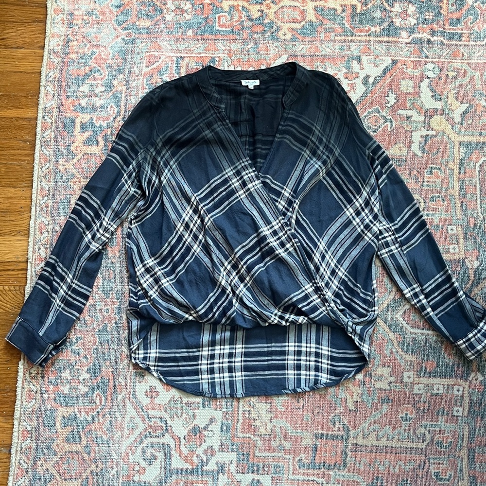 Splendid Hyperion Plaid Surplus High-low Top blue grey soft flannel